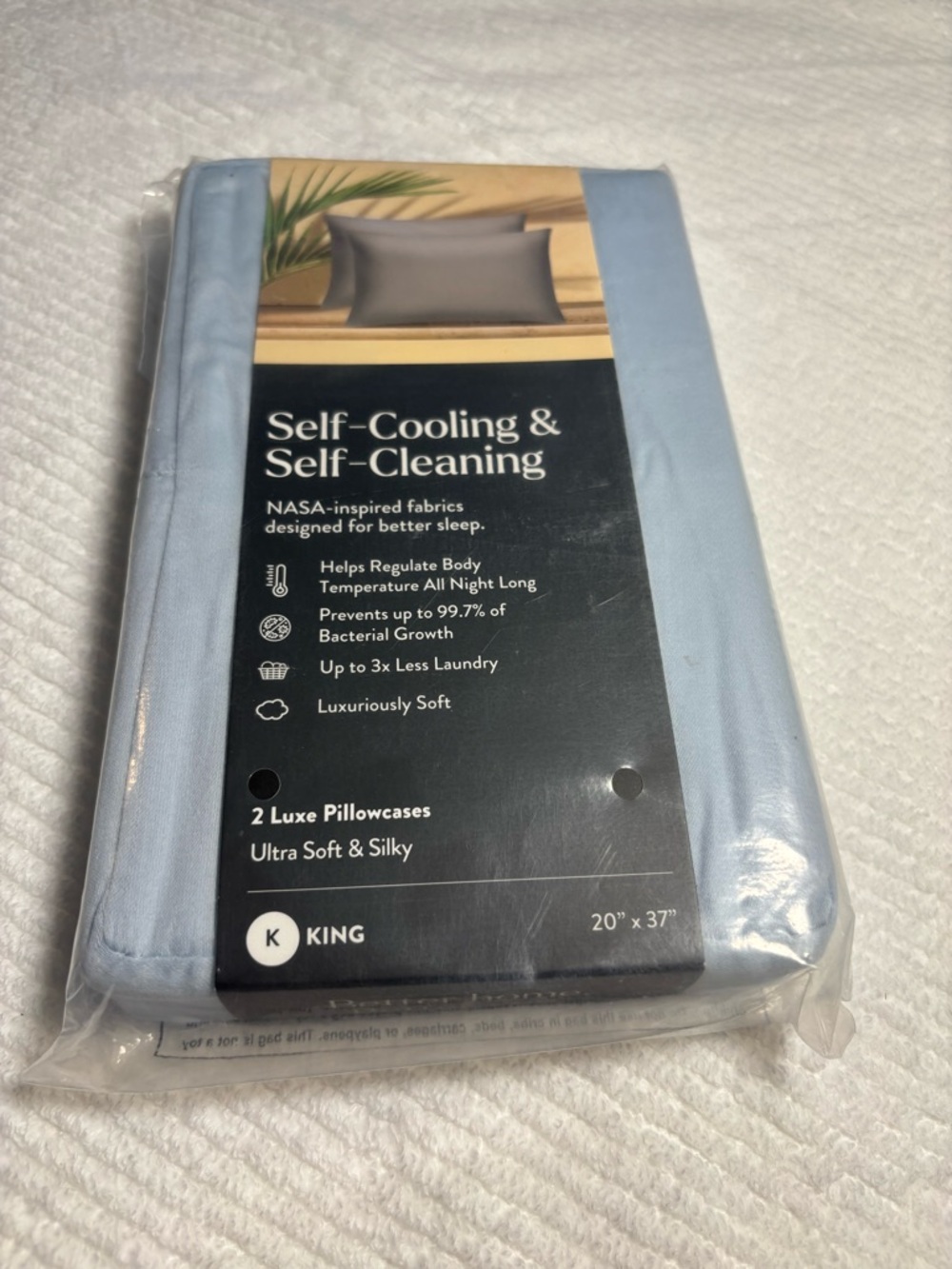 Miracle Self-Cooling & Self-Cleaning King Pillowcases - Light Blue